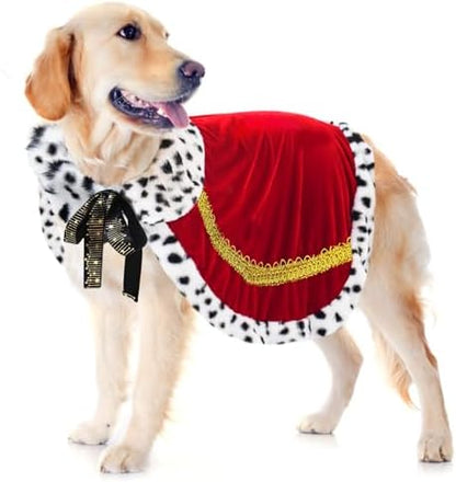 Pet ​King Cloak Christmas Dog Costumes Lux Fur Red Royal Cape Cat Robe Warm Winter Coat Outfit Medium Large Dogs Prince Costume Xmas Queen Clothes Princess Cosplay Birthday Dress (Red, Large) by Vaudarkit