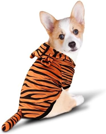 DELIFUR Dog Tiger Costume - Dog Funny Hooded Halloween Cosplay Funny Costume for Small Medium Dogs Pet Special Events Photo Props Accessories (Yellow, Small) - Image 2