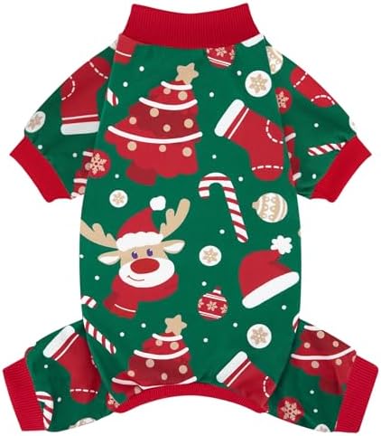 XPUDAC Christmas Dog Pajamas Dog Clothes for Small Medium Dogs Boy Girl Cute Holiday Puppy Outfit Pjs Bodysuit for Doggie Onesies Cat Apparel, Red, Green, L by XPUDAC