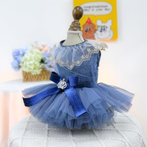 Fashion Sweet Puppy Dog Blingbling Princess Skirt Pet Dog Lace Cake Camisole Tutu Dress D-Navy S - Image 2