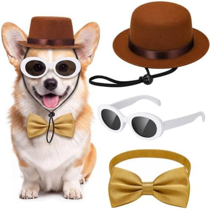 Reginary 3 Pcs Halloween Pet Costume Dog Brown Top Hat Glasses Bow Tie Set by Reginary