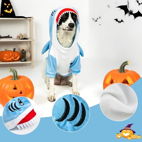 NACOCO Halloween Shark Dog Costume - Pet Christmas New Year Hoodie Warm Party Coat Outfit for Small and Medium Cat Dog Clothes(Blue Shark,M) - Image 2