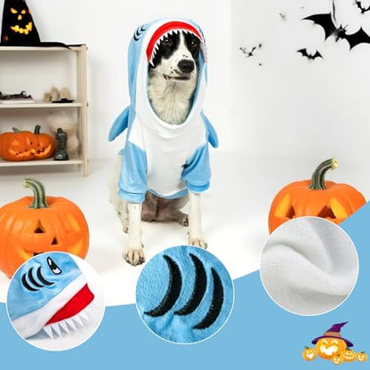 NACOCO Halloween Shark Dog Costume - Pet Christmas New Year Hoodie Warm Party Coat Outfit for Small and Medium Cat Dog Clothes(Blue Shark,L) - Image 2