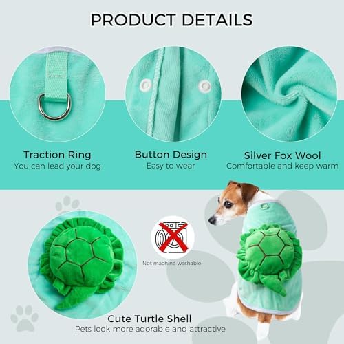 NACOCO Halloween Dog Turtle Costume - Pet Christmas Cosplay Clothes Puppy Funny Winter Warm with D-Ring Soft Coat Outfit Apparel Vest for Small Medium Large Dogs (Green, M) - Image 2