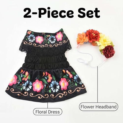 FLAdorepet Day of The Dead Dog Mexican Dress Costume Outfit and Headband,M - Image 7