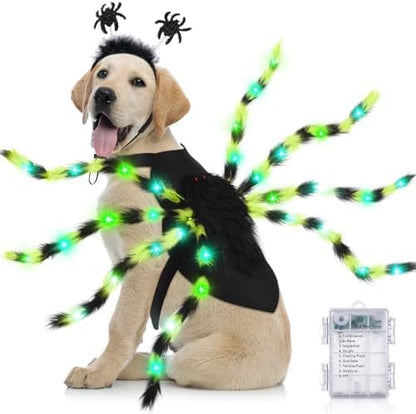 JaGely 2 Pcs Halloween Spider Dog Costume with LED Headband Body, Green by JaGely