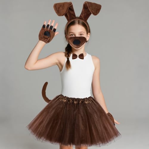 Puppy Dog Tutus Skirt Animal Costume Set Dog Ear Headband Bow Tie Paw Gloves Set for Women Halloween Cosplay - Image 5