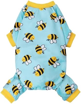 Fitwarm Funny Bee Fleece Dog Pajamas, Warm Winter Dog Clothes for Small Dogs Boy Girl, Cozy Pet Onesie with Feet, Light Blue, XL by Fitwarm