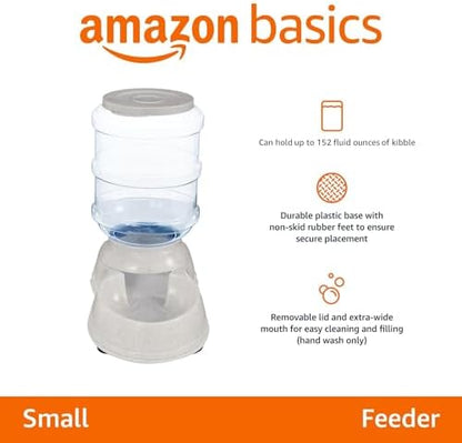 Amazon Basics Gravity Pet Food Feeder for Dogs and Cats, Easy to Clean, Easy to Fill, Removable Lid, 152fl.oz Capacity, Small