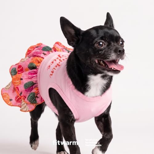 Fitwarm Pumpkin Spice Dog Dress, Thanksgiving Outfit for Small Dogs Girl, Festive Pet Clothes, Pink, XS - Image 3