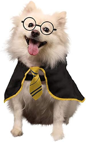 Halloween Dog Costume Wizard Pet Shirt Funny Cat Clothes for Dogs Cats Clothing Outfits with Glasses (Large,Yellow) by COOMOUR