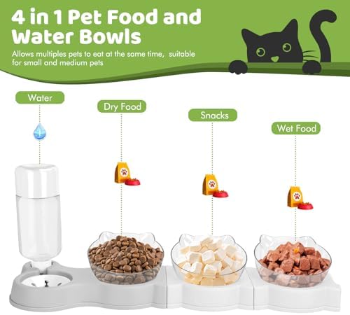 Yummy Sam 15° Tilted 4 in 1 Raised Four Cat Dishes for Food and Water