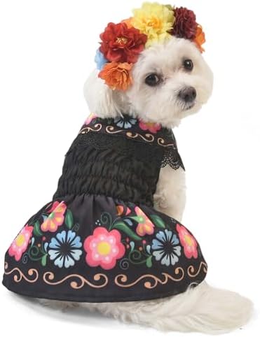 FLAdorepet Day of The Dead Dog Mexican Dress Costume Outfit and Headband,M by FLAdorepet