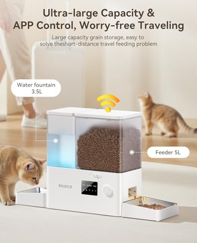 ROJECO Automatic Cat Feeder and Water Dispenser,2.4G WiFi Control Feeding