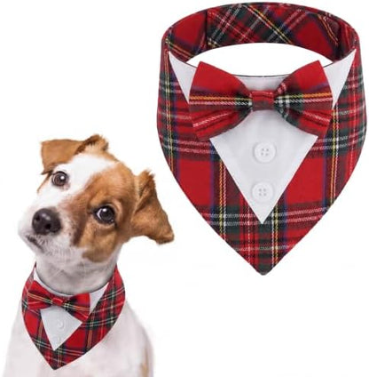 FUAMEY Christmas Bandana Dog Tuxedo Suit Holiday Plaid Dog Bandanas by FUAMEY