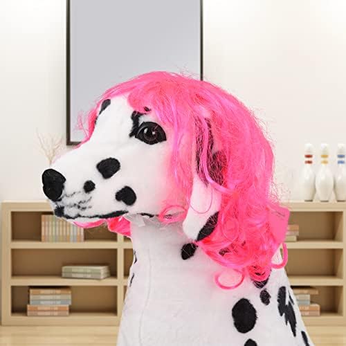Funny Dog Cat Cosplay Wig, Pet Wigs for Halloween, Christmas, Parties, Festivals, Dog Wigs for Small Medium and Large Dogs（Rose Red Long Curly Hair） - Image 2