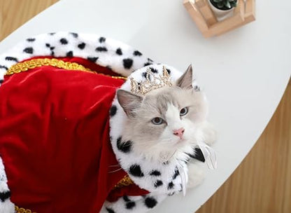 Lovelyshop Royal Pet Costume, Red Velvet Cloak & Gold Pearl Crown, S - Image 2