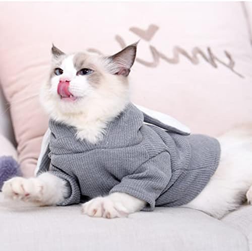ANIAC Pet Hoodie Cat Rabbit Outfit with Bunny Ears Cute Sweatshirt Spring and Autumn Puppy Knitted Sweater Kitty Soft Knitwear (XXL-Large, Grey) - Image 2