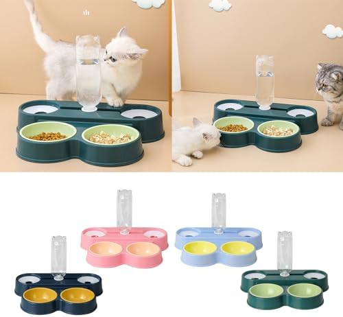4 in 1 Pet Food Feeders with Automatic Water Bottle Bowl, Double Bowl Dog Feeder Toy for Cats and Dogs