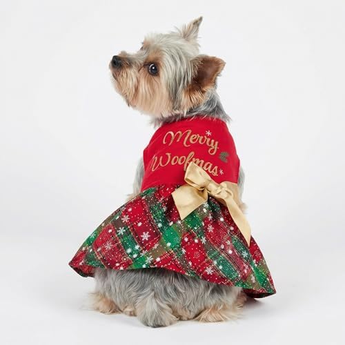 Fitwarm Merry Woofmas 100% Cotton Dog Christmas Outfits Girl Dog Holiday Dress Lightweight Doggie Costume Puppy Clothes Pet Apparel with Bowknot Cat Clothing Red X-Small - Image 2