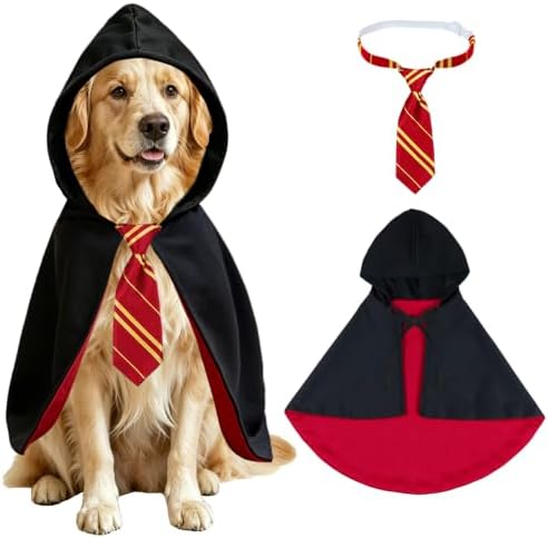 Dog Halloween Costumes, Dog Wizard Costume Wizard Witch Cape Necktie Costume for Small Medium Lage Dogs Pets (Large) by Unknown