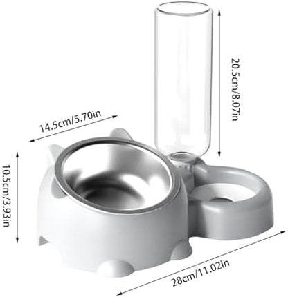 Automatic Cat Dog Bowls with Water Dispenser - 15° Tilted Stainless Steel Food & Water Bowl Set, Detachable Leakproof Pet Feeder for Small Medium Pets, Non-Slip Easy Clean Design (PL)