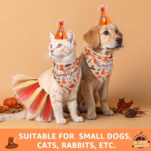 SCENEREAL Thanksgiving Dog Bandana Dress with Hat Set, Pet Turkey Costume for Small Medium Sized Dogs, Cute Tutu Skirt Outfit for Party Halloween - Image 6