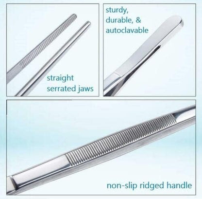A2Z-Aquascaping Maintenance Tools Accessories,Anti-Rust Stainless Steel Tweezers Scissors Spatula for Aquarium Tank Clean, Fish Tank, Bonsai, Algae Scrapers (12" Serrated Tweezers - Straight)
