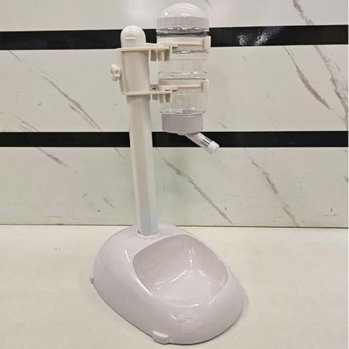 Cryfokt Pet Standing Water Dispenser, Plastic Height Adjustable 500ml Capacity Dog Water Bottle Dispenser Automatic Dog Feeding Station Food for PuppyBowl (Beige)