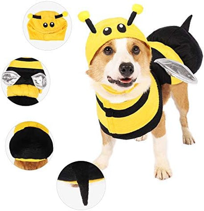 Spooktacular Creations Pet Dog Bee Costume with 3D Bee Hat, Silver Wings for Halloween Dress-up Party, Role Play, Carnival Cosplay, Holiday Decorations Clothes (Medium) - Image 3