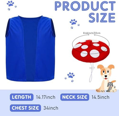 Halloween Mushroom Dog Costume Set, Mushroom Hat and Blue Vest - Image 2