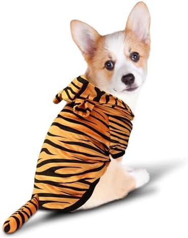 DELIFUR Dog Tiger Costume - Dog Funny Hooded Halloween Cosplay Funny Costume for Small Medium Dogs Pet Special Events Photo Props Accessories (Yellow, Large) - Image 2