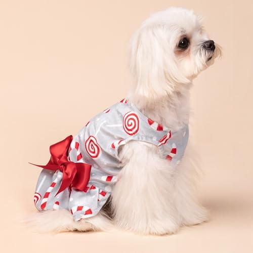 Fitwarm Christmas Candy Canes Dog Dress, Cute Dog Christmas Outfit, Doggy Clothes for Small Dogs Girl, Pet Apparel, Silver, Red, White, Large - Image 3