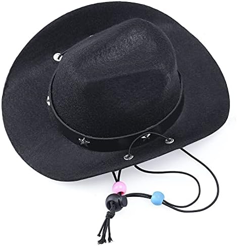 Yewong Pet Cowboy Costume Accessories Dog Cat Pet Size Cowboy Hat and Bandana Scarf West Cowboy Accessories for Puppy Kitten Party Festival and Daily Wearing Set of (Black hat+Black bib) - Image 2