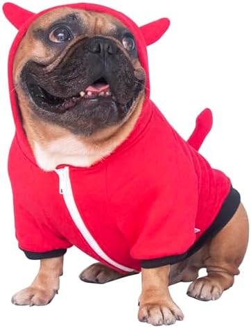 iChoue English Bulldog Halloween Red Devil Costume Clothes Hoodies, XXL - Image 3