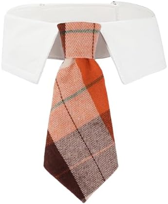 ADOGGYGO Fall Dog Necktie, Orange Plaid Thanksgiving Dog Tie Collar, Large by ADOGGYGO