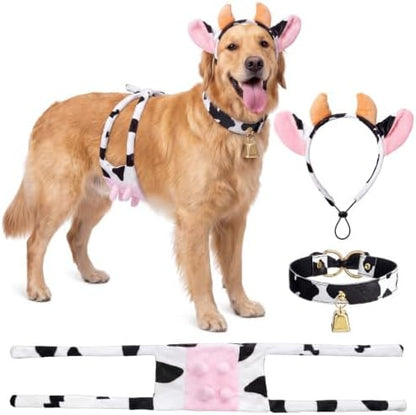 Twistover 3 Pcs Cow Dog Costume Halloween Large Dog Costume Accessories Set by Twistover