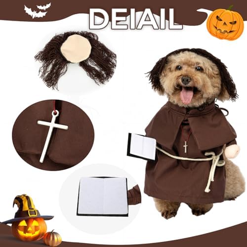 NACOCO Halloween Dog Priest Costume - Pet Minister Clothes Cat Funny Pope Clergy Outfit Apparel Adjustable for Small Medium and Large Dogs(Brown Priest, L) - Image 2
