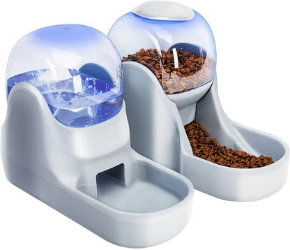 Dog & Cat Feeder + Waterer Set,Automatic Pet Feeder 2 in 1 Cat & Dog Food Water Dispensers, Cats and Dogs Food Feeder and Water Dispenser 3.9L for Small, Medium, & Large Pets (Gray)