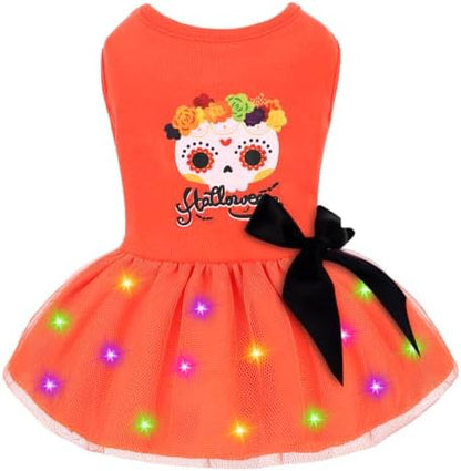 Dog Halloween Dress with Led Light Wreath Puppy Clothes Costumes Outfits for Small Dog Girl by Kosiyi