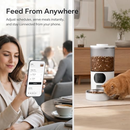 Automatic Cat Feeder with 2K Camera, Smart Pet Feeder with App Control for Cats & Small Dogs, 2-Way Audio & Motion Alerts, 5L WiFi Automatic Dog Feeder with Night Vision