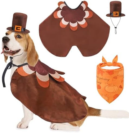 SCENEREAL Thanksgiving Dog Costume, Puppy Bandana Cloak and Hat Set with Pumpkin Maple Leaf Pattern, Funny Pet Holiday Turkey Outfits Clothes for Small Medium Dogs Boys Girls Cats by SCENEREAL