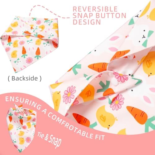 Dog Bandana for Easter Day - Lovely Bunny Carrot Chicken & Daisy Flower Theme, Holiday Pet Costumes Scarf with Adjustable Snap Button, Large to Giant Breeds (75lbs+) - Image 6