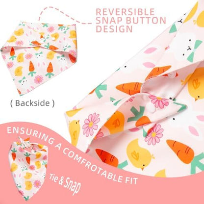 Dog Bandana for Easter Day - Lovely Bunny Carrot Chicken & Daisy Flower Theme, Holiday Pet Costumes Scarf with Adjustable Snap Button, Large to Giant Breeds (75lbs+) - Image 6