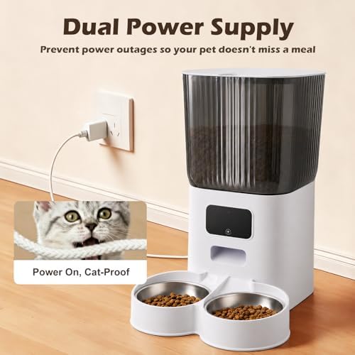 Automatic Cat Dual Bowls Feeder with Camera, 5G WiFi 7L Timed APP Control