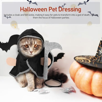 BESPORTBLE Halloween Pet Hooded Cloak Costume, Pet Cosplay Cloak Black Grim Reaper Costume for Small Cats Dogs Halloween Cosplay Apparel Accessories - Image 3