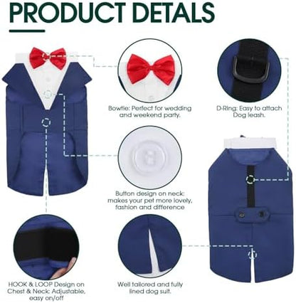 Kuoser Dog Tuxedo, Dog Suit and Bandana Set, Dogs Costume with D-Ring - Image 4