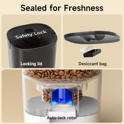 PAPIFEED Automatic Cat Feeder with App, WiFi Auto Cat Feeder, 6L Slow-Feed Cat Food Dispenser for Dry Food, Dual Power Supply Timed Pet Feeder for Small Dog, 10 Meals/Day, 12 Portions/Meal, White