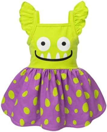 Fitwarm Monster Ruffle Dog Dress, Spooky Halloween Costumes for Small Girl Dogs, Funny Pet Outfit, Green, Purple, Medium by Fitwarm