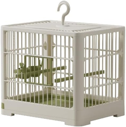 Travel Bird Cage Bird Travel Carrier Ornamental Birdcages Features Standing Pole Detachable Tray & Hook Handle for Parakeets (Green)